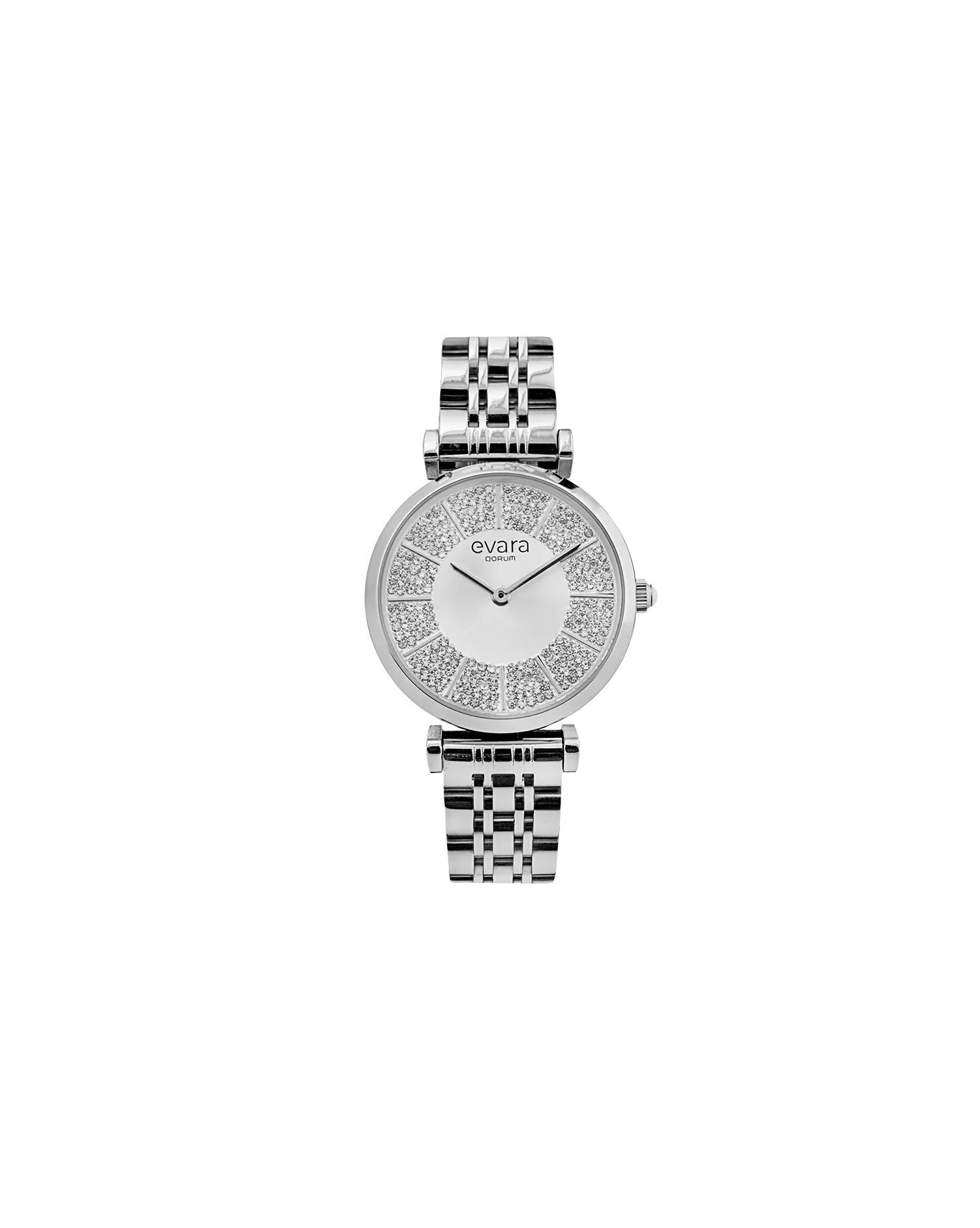 Qorum Evara Ladies Watch - Silver Studded Dial, Stainless Steel Strap
