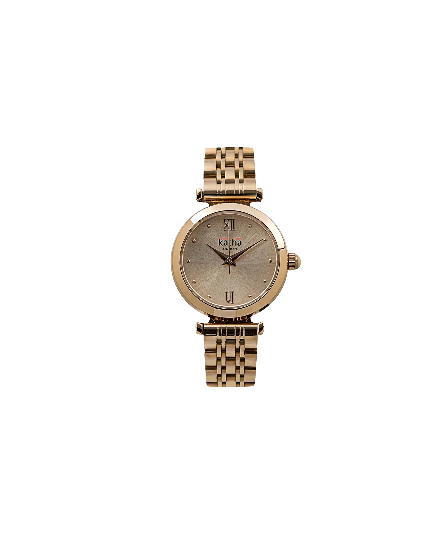 Qorum Katha Ladies Watch - Rose Gold Plated Stainless Steel Case With Rose Gold Dial