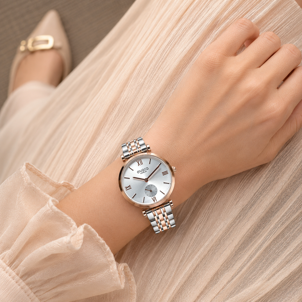 Qorum Evara Ladies Multi-function Watch - Silver Dial, Stainless Steel Strap