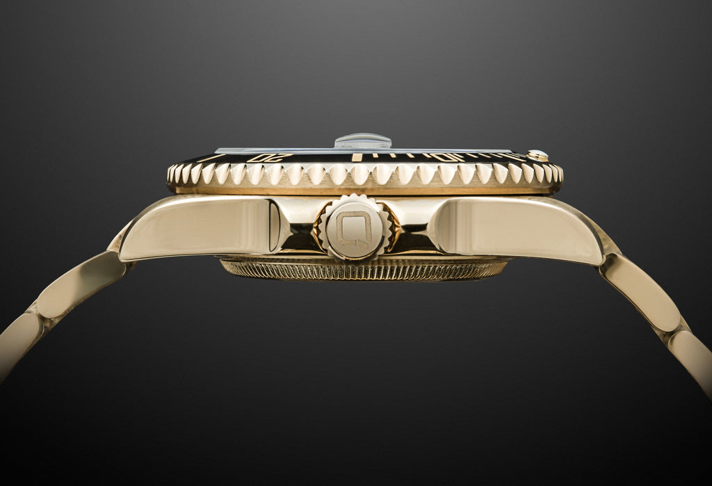 Qorum Regalia Men’s Automatic Watch - Black Dial, Date Display, Gold plated Stainless Steel Strap