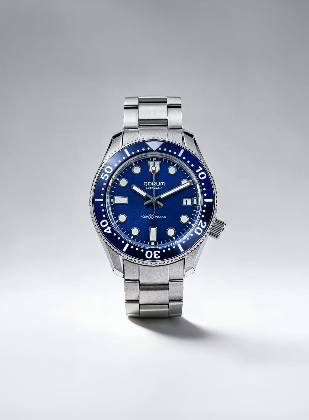Qorum Aquaxplorer Men’s Automatic Watch –Royal Blue Dial, Date Display, Stainless Steel Strap
