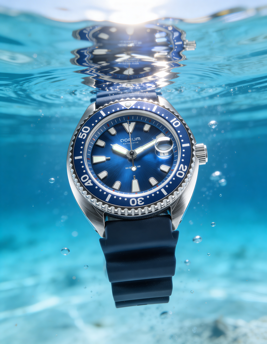 Qorum Reef Men’s Automatic Watch – Royal Blue Dial, Date Display, Silicon Strap