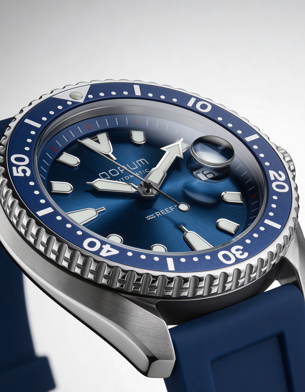 Qorum Reef Men’s Automatic Watch – Royal Blue Dial, Date Display, Silicon Strap