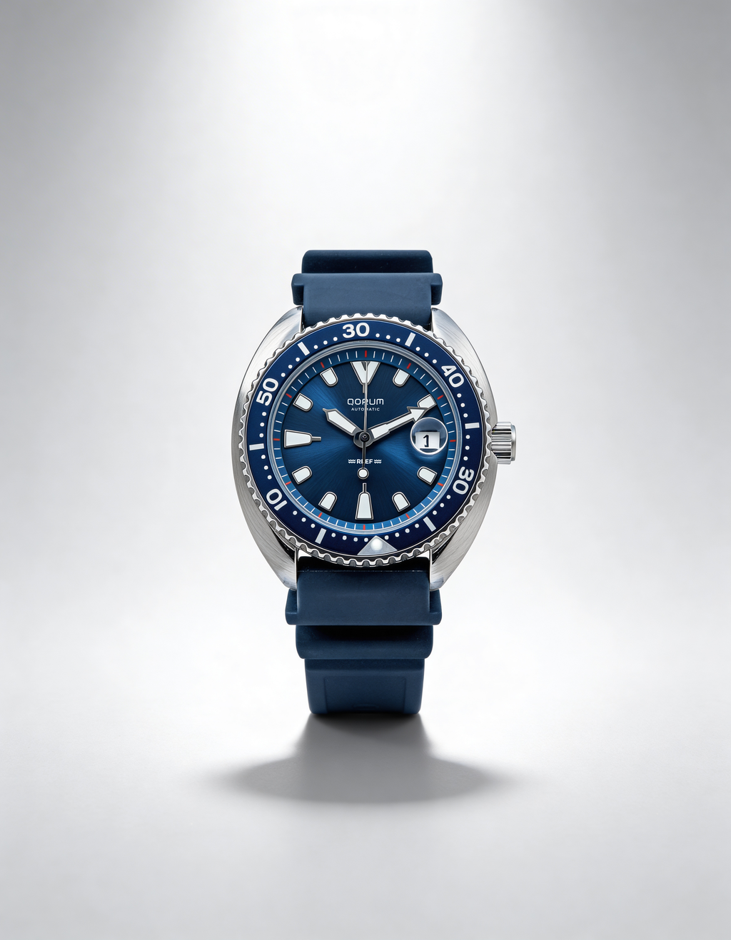 Qorum Reef Men’s Automatic Watch – Royal Blue Dial, Date Display, Silicon Strap