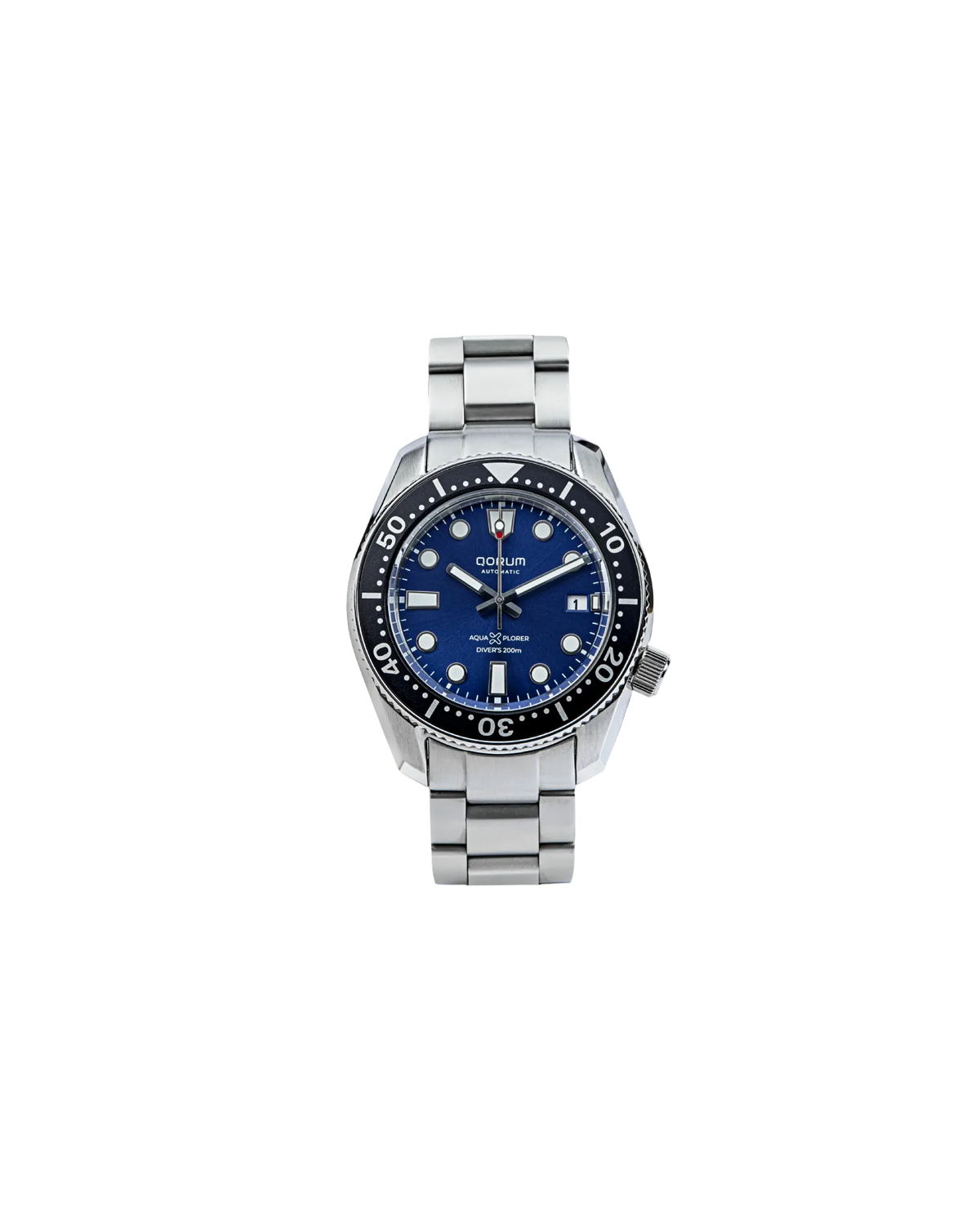 Qorum Aquaxplorer Men’s Automatic Watch - Royal Blue Dial, Date Display, Stainless Steel Strap