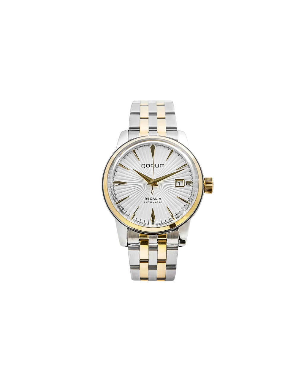 Qorum Regalia Men’s Automatic Watch With Date Display - Ivory White Dial, Date Display, Two-Tone Gold Plated Stainless Steel Strap