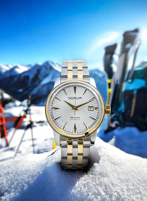 Qorum Regalia Men’s Automatic Watch With Date Display - Ivory White Dial, Date Display, Two-Tone Gold Plated Stainless Steel Strap