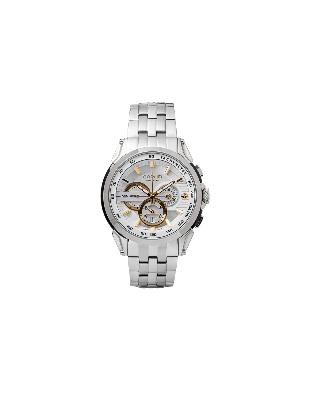 Qorum Kronos Men’s Chronograph Watch - Stainless Steel Case With White Dial
