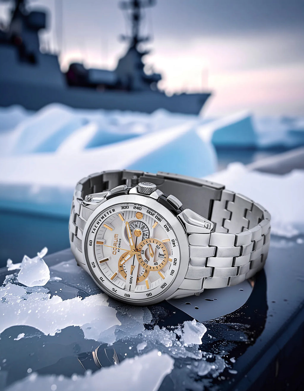 Qorum Kronos Men’s Chronograph Watch - Stainless Steel Case With White Dial