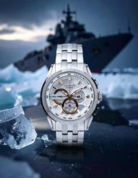 Qorum Kronos Men’s Chronograph Watch - Stainless Steel Case With White Dial, Stainless Steel Strap