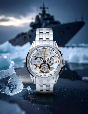 Qorum Kronos Men’s Chronograph Watch - Stainless Steel Case With White Dial, Stainless Steel Strap
