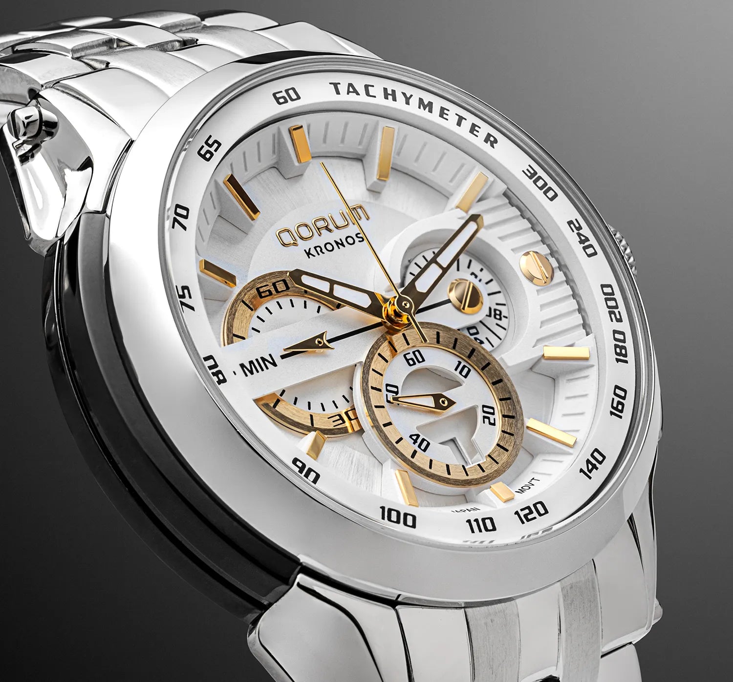 Qorum Kronos Men’s Chronograph Watch - Stainless Steel Case With White Dial