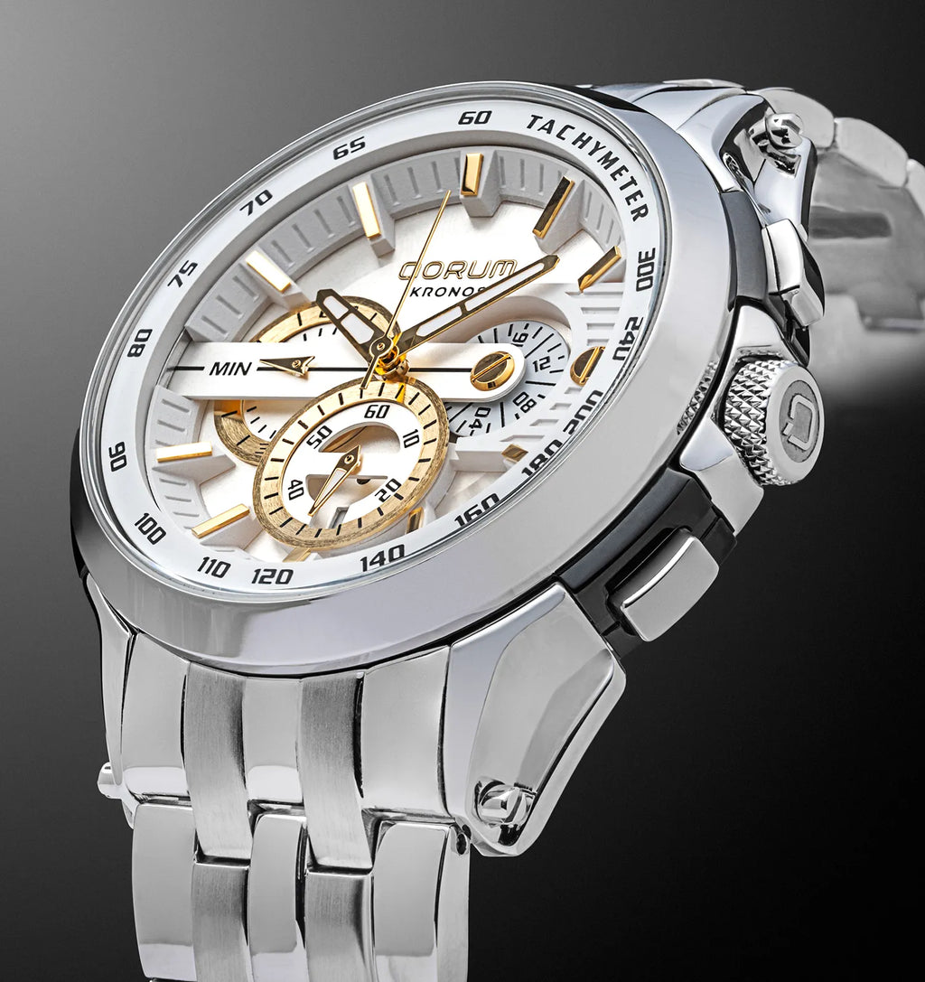 Qorum Kronos Men’s Chronograph Watch - Stainless Steel Case With White Dial