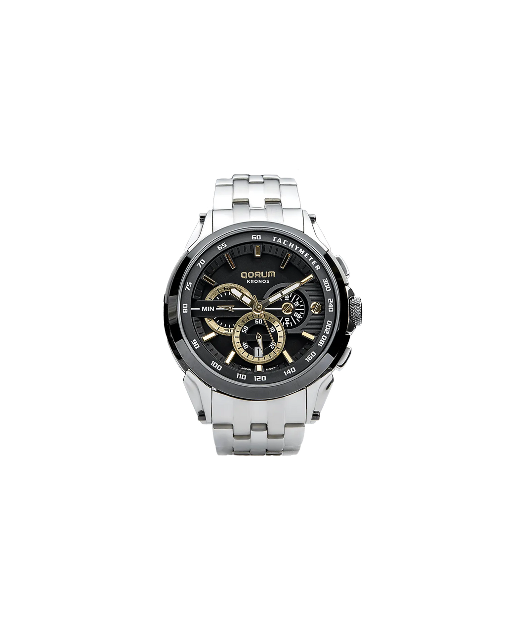 Qorum Kronos Men’s Chronograph Watch - Stainless Steel Case With White Dial - Black Dial, Stainless Steel Strap