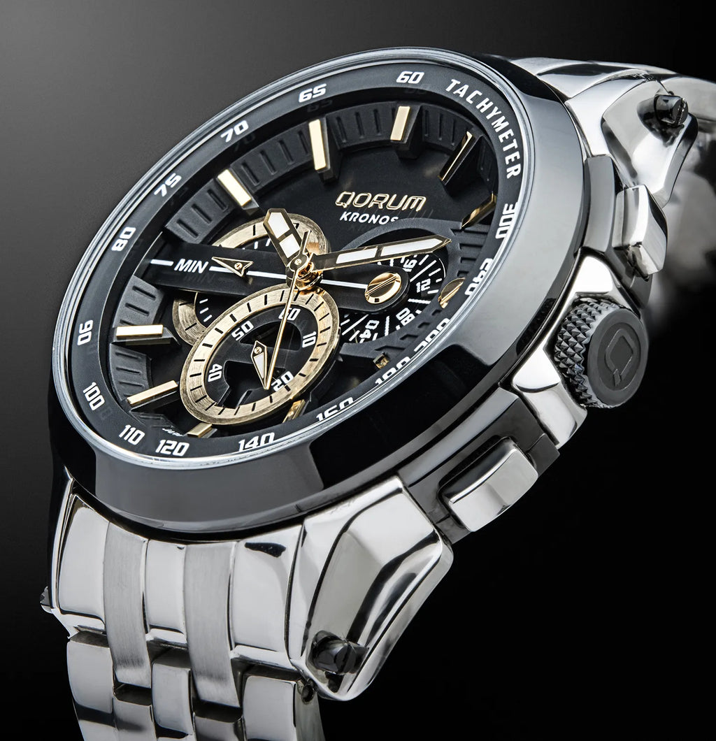 Qorum Kronos Men’s Chronograph Watch - Stainless Steel Case With White Dial