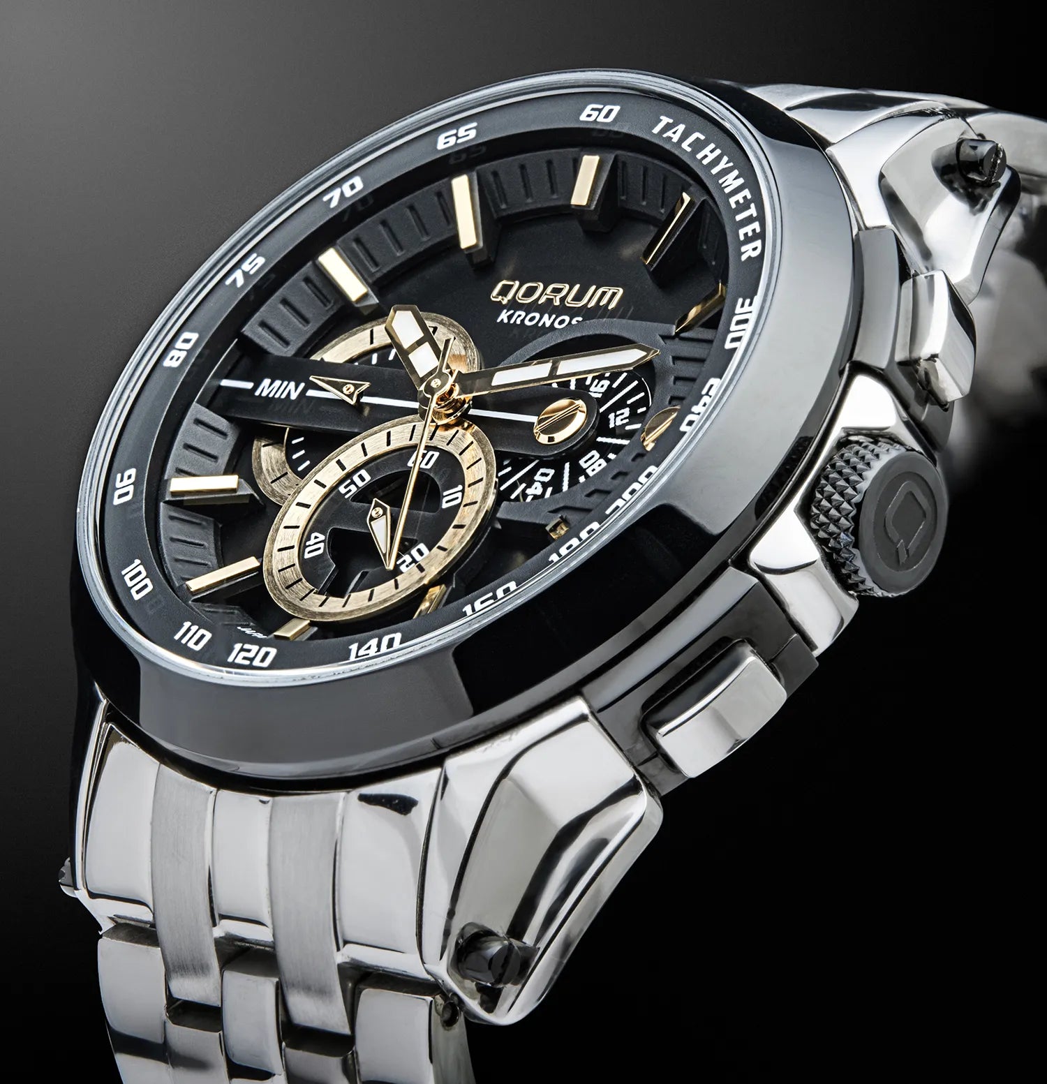 Qorum Kronos Men’s Chronograph Watch - Stainless Steel Case With White Dial