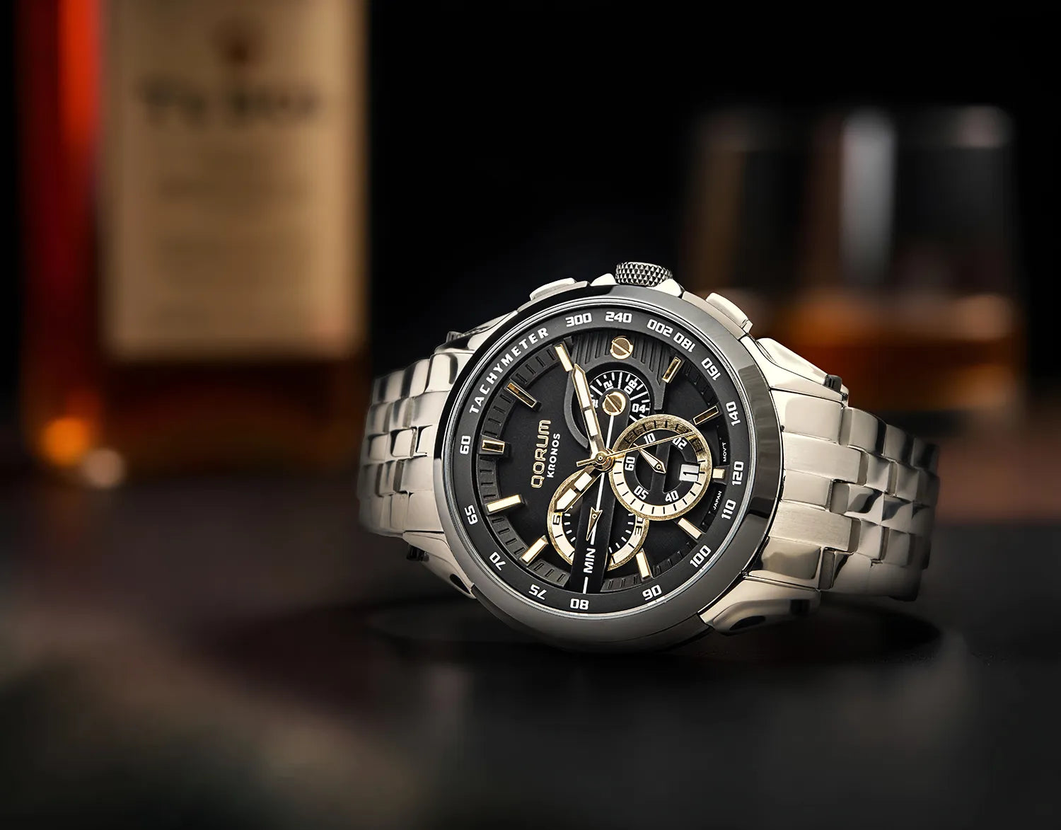 Qorum Kronos Men’s Chronograph Watch - Stainless Steel Case With White Dial