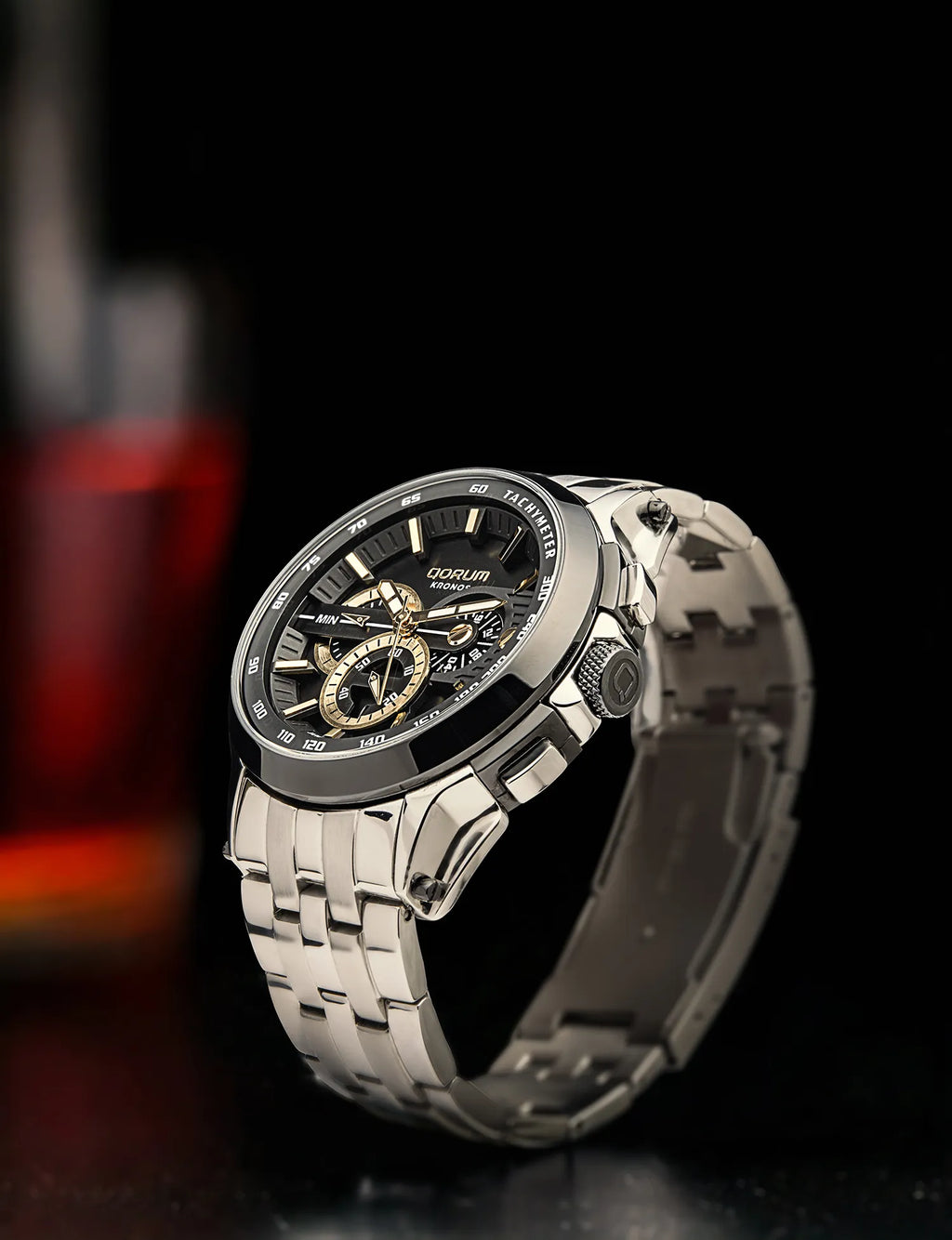 Qorum Kronos Men’s Chronograph Watch - Stainless Steel Case With White Dial