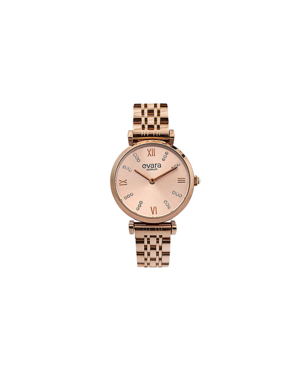 Qorum Evara Ladies Watch - Rose Gold Dial, Rose Gold Plated Stainless Steel Strap