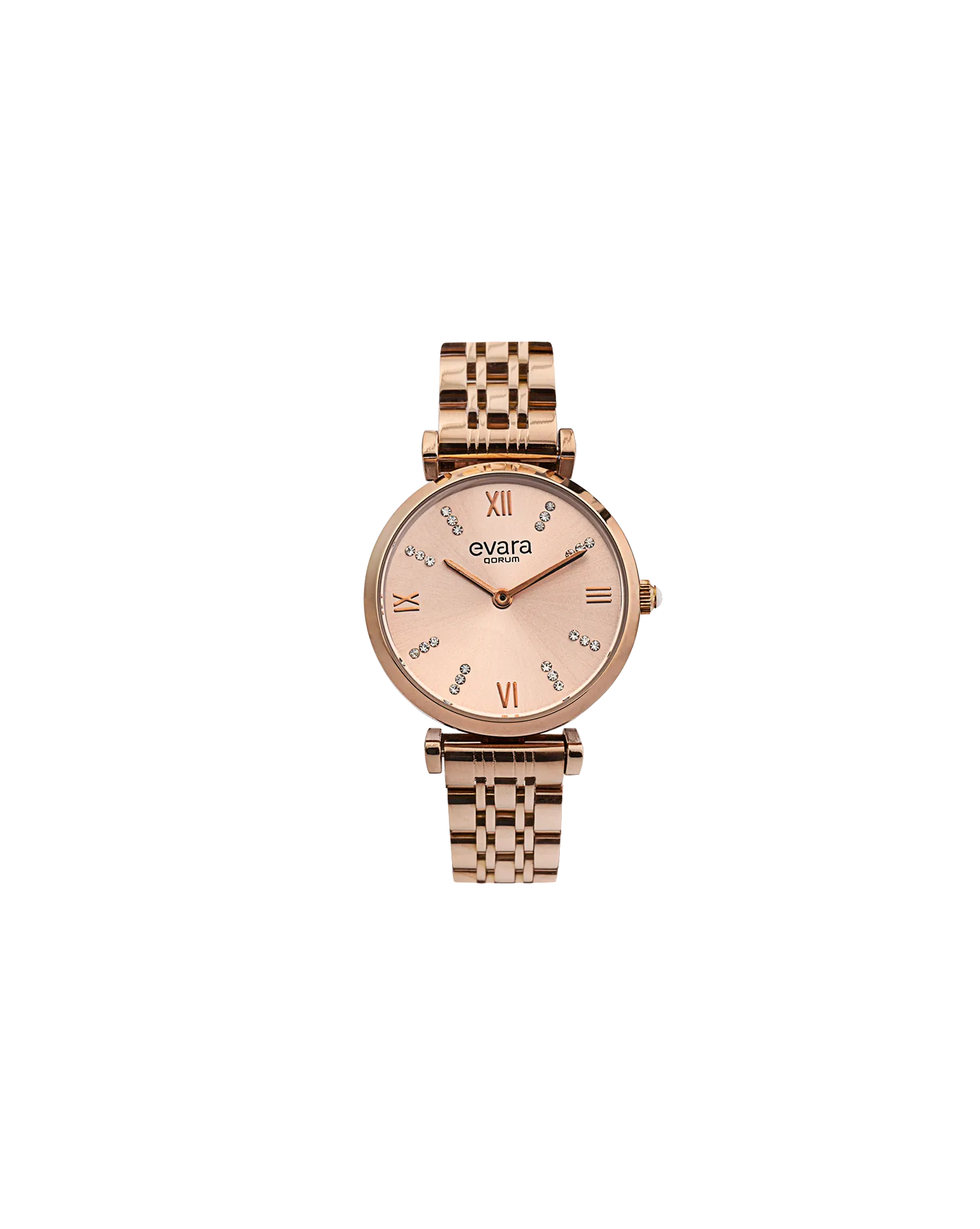 Qorum Evara Ladies Watch - Rose Gold Dial, Rose Gold Plated Stainless Steel Strap