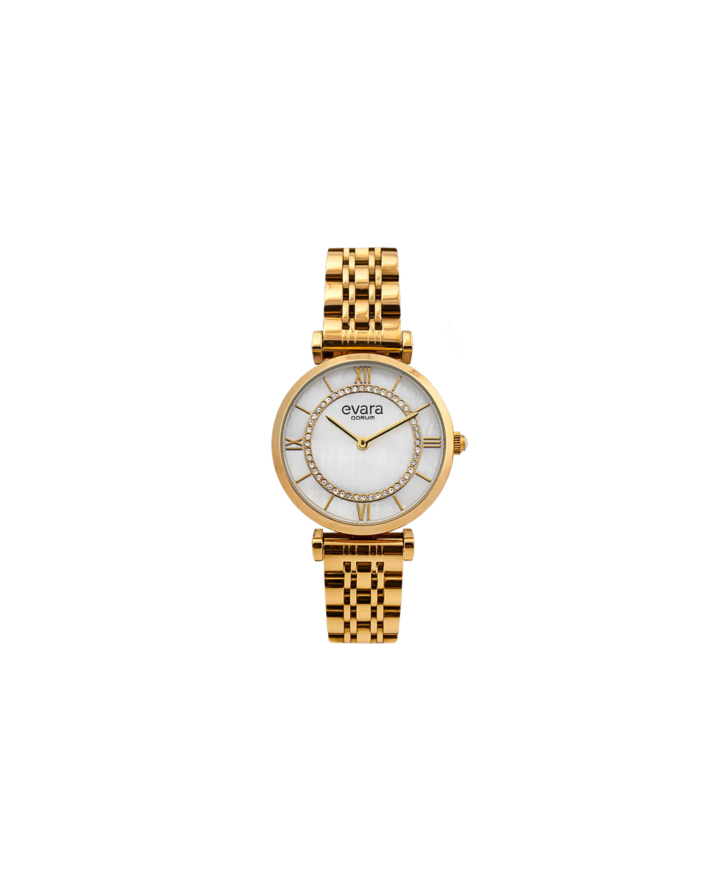 Qorum Evara Ladies Watch - Mother Of Pearl Dial, Gold Plated Stainless Steel Strap
