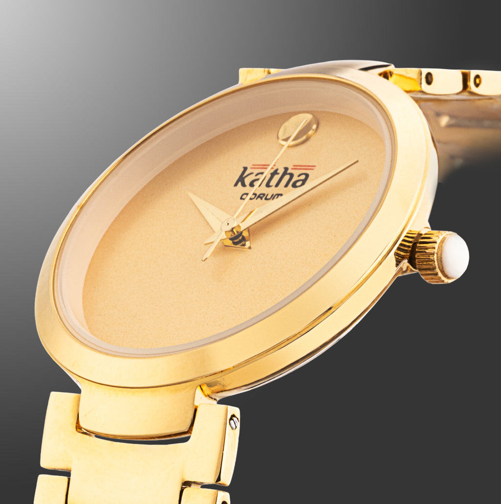 Qorum Katha Ladies Watch - Qorum Katha Ladies Watch – Gold Dial, Gold plated Stainless Steel Strap