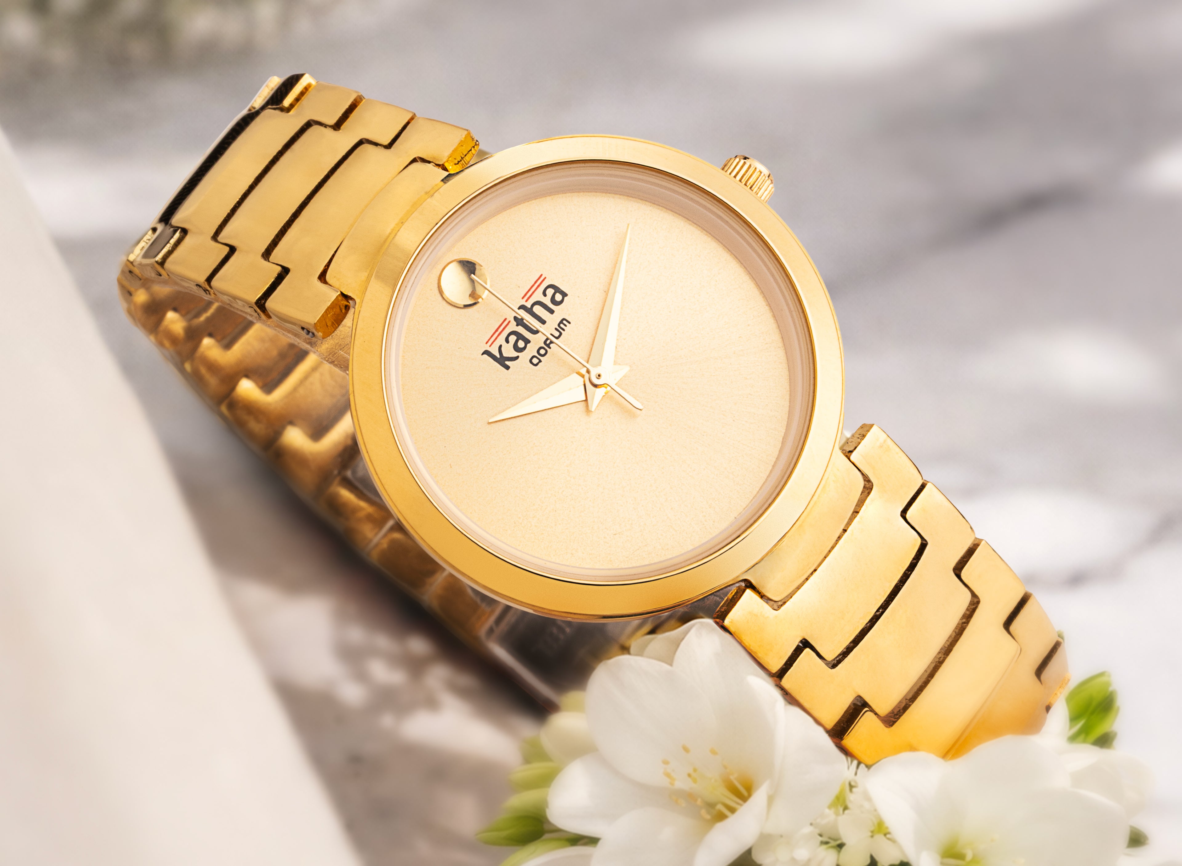 Qorum Katha Ladies Watch - Qorum Katha Ladies Watch – Gold Dial, Gold plated Stainless Steel Strap