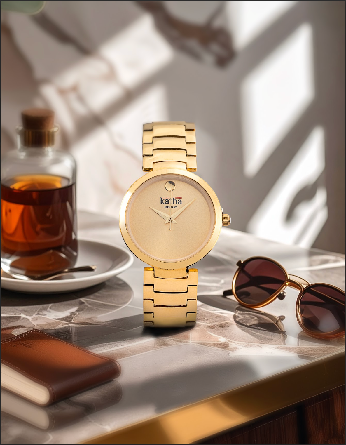 Qorum Katha Ladies Watch - Qorum Katha Ladies Watch – Gold Dial, Gold plated Stainless Steel Strap