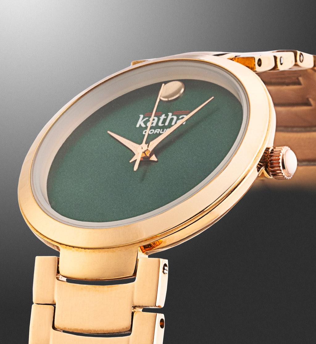 Qorum Katha Ladies Watch - Qorum Katha Ladies Watch – Green Dial, Rose Gold plated Stainless Steel Strap