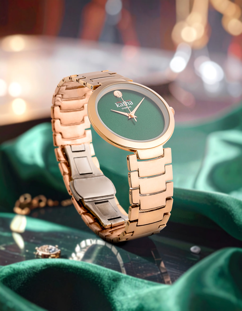 Qorum Katha Ladies Watch - Qorum Katha Ladies Watch – Green Dial, Rose Gold plated Stainless Steel Strap