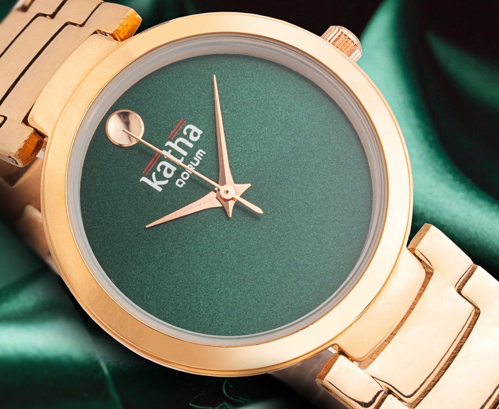 Qorum Katha Ladies Watch - Qorum Katha Ladies Watch – Green Dial, Rose Gold plated Stainless Steel Strap