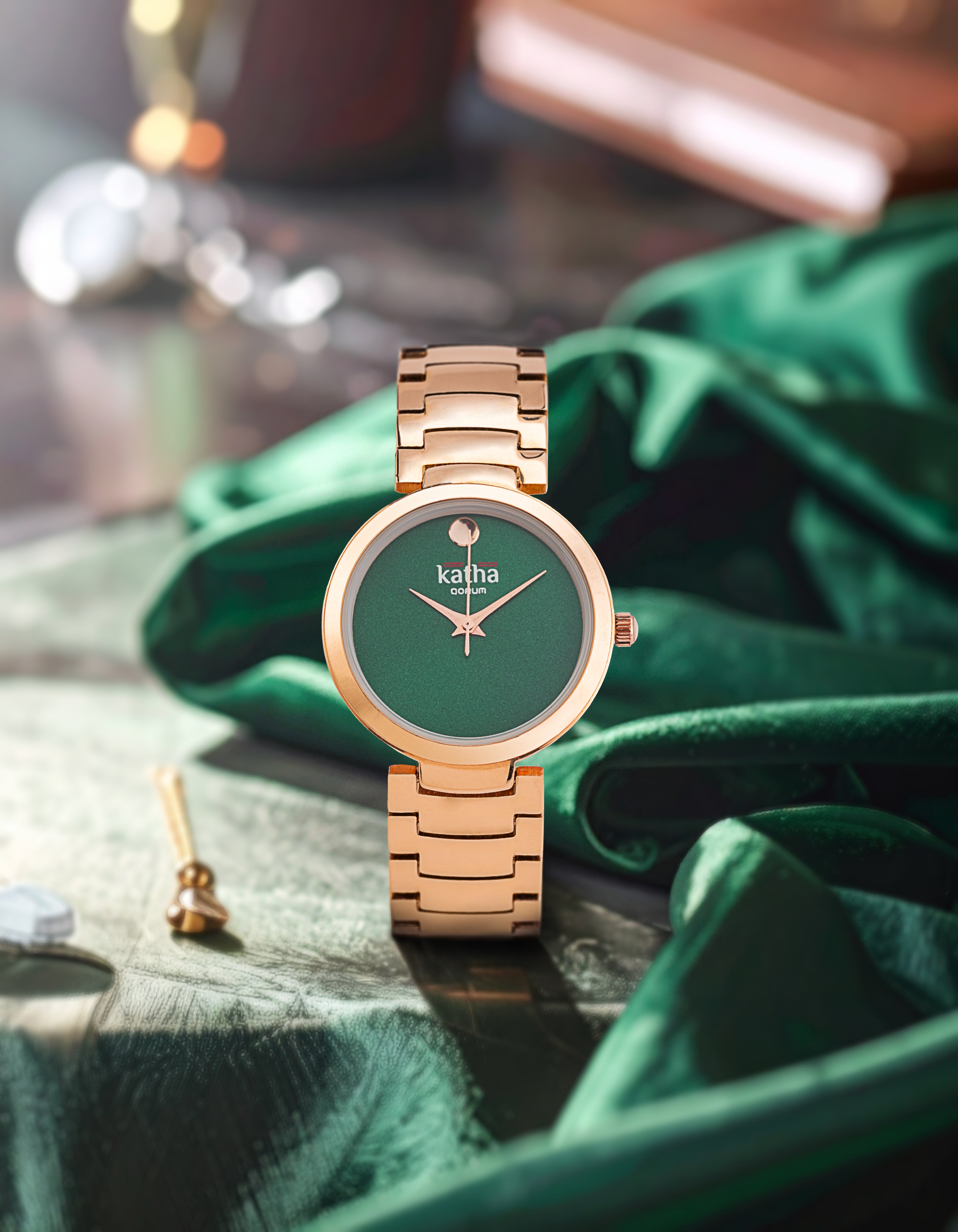 Qorum Katha Ladies Watch - Qorum Katha Ladies Watch – Green Dial, Rose Gold plated Stainless Steel Strap
