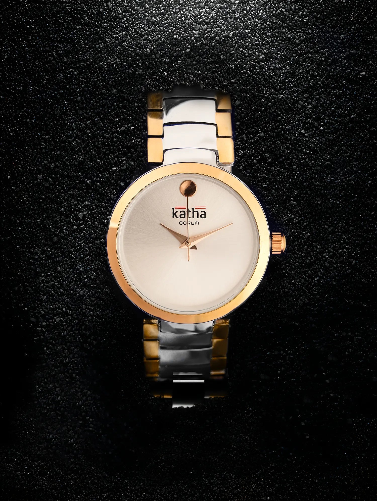 Qorum Katha Ladies Watch - Silver Dial, Two-Tone Gold plated Stainless Steel Strap