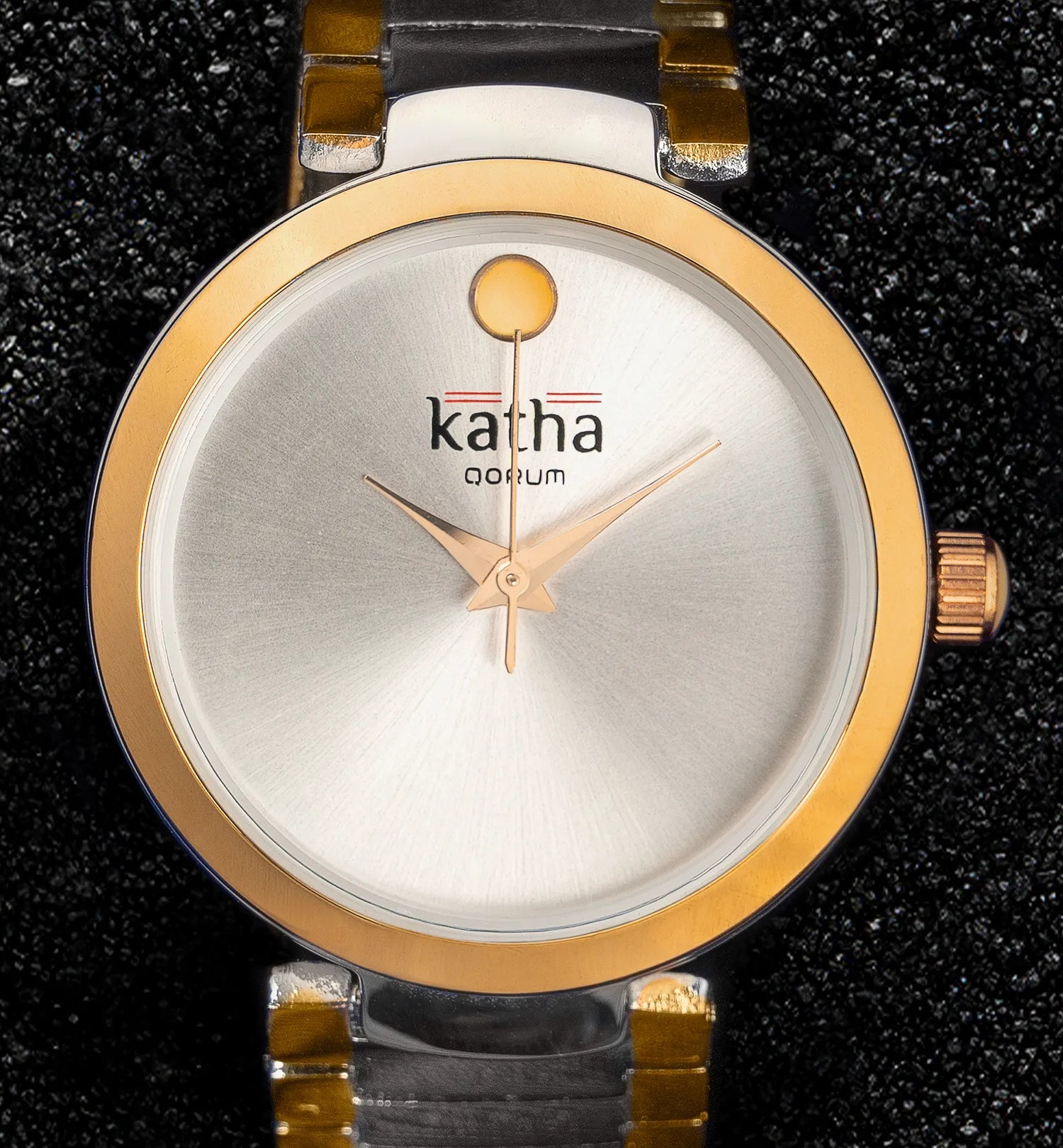 Qorum Katha Ladies Watch - Two Tone Gold Plated Stainless Steel Case With Silver Dial
