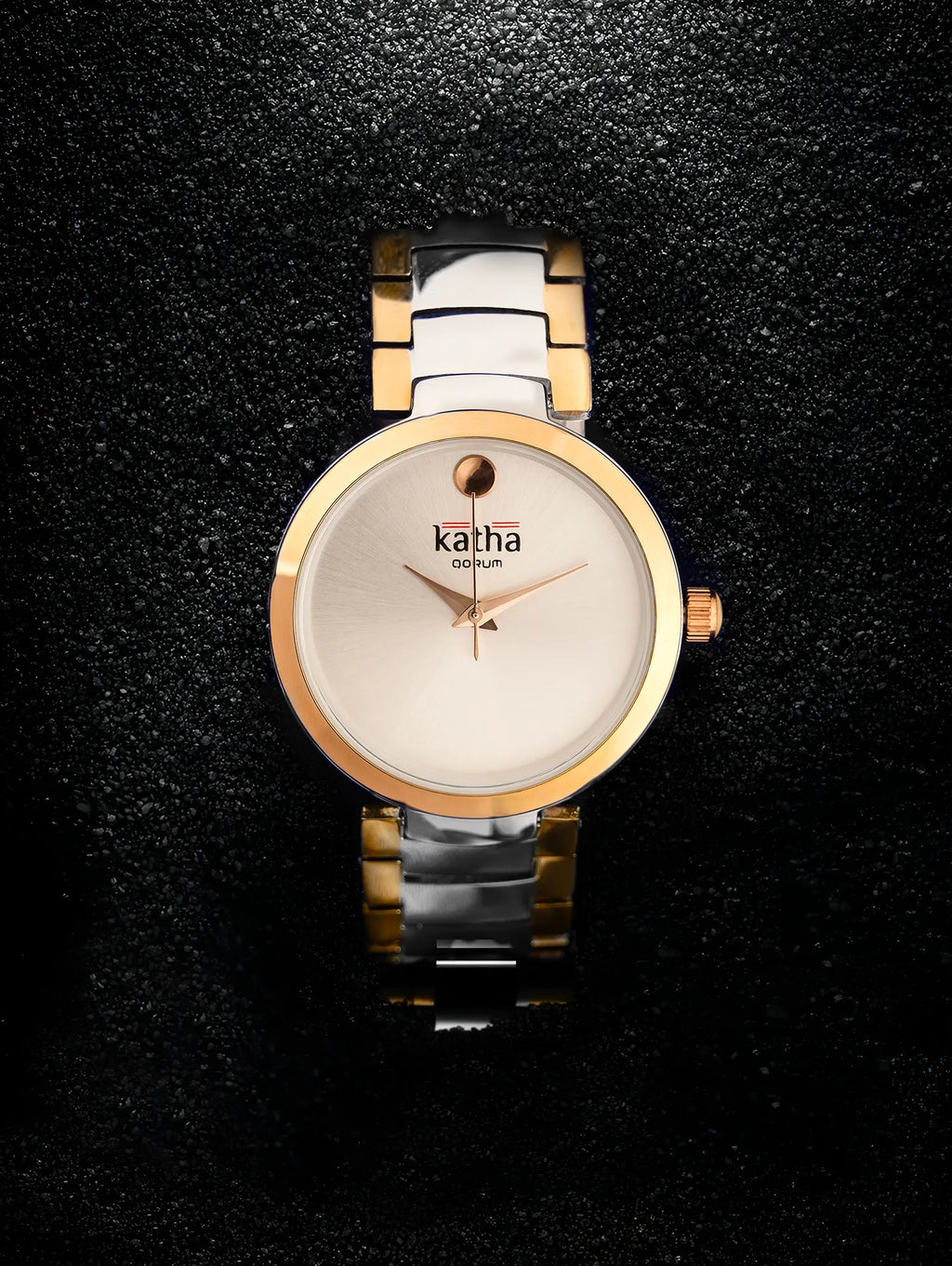 Qorum Katha Ladies Watch - Two Tone Gold Plated Stainless Steel Case With Silver Dial