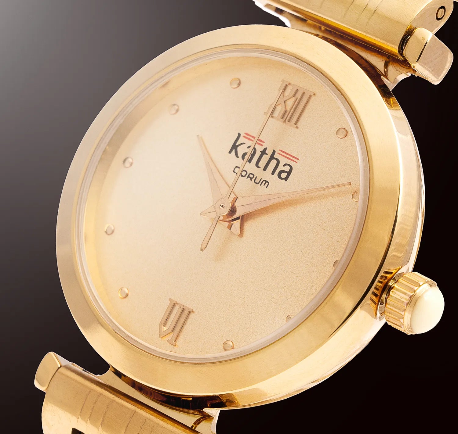 Qorum Katha Ladies Watch - Rose Gold Plated Stainless Steel Case With Rose Gold Dial