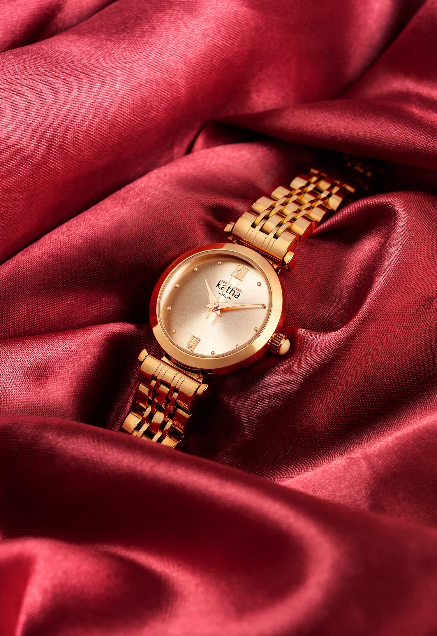 Qorum Katha Ladies Watch - Rose Gold Plated Stainless Steel Case With Rose Gold Dial