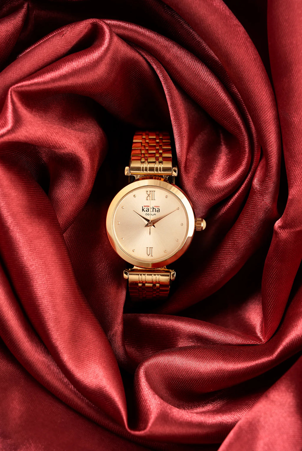 Qorum Katha Ladies Watch - Rose Gold Plated Stainless Steel Case With Rose Gold Dial