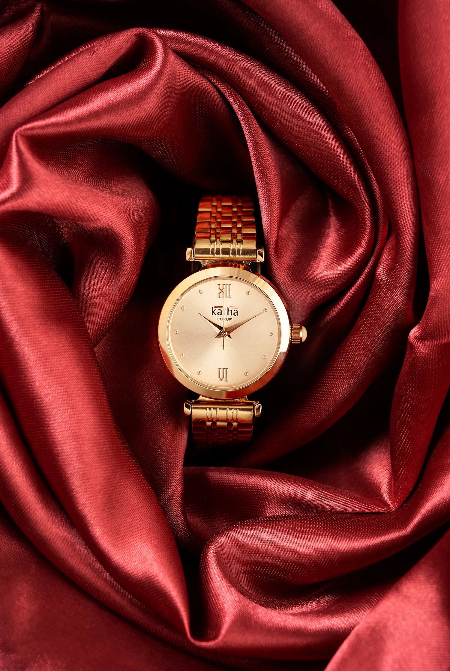 Qorum Katha Ladies Watch - Rose Gold Plated Stainless Steel Case With Rose Gold Dial