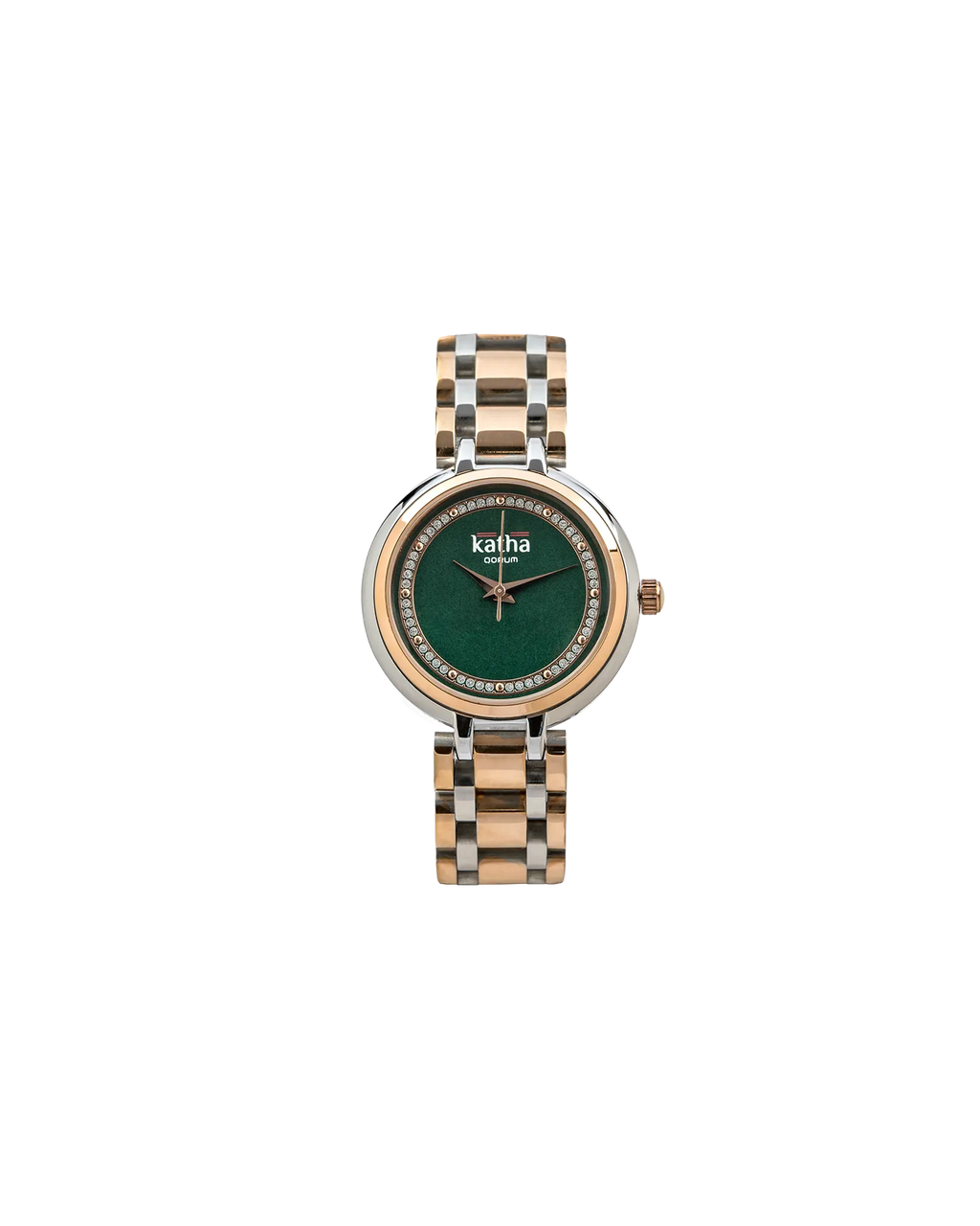 Qorum Katha Ladies Watch - Two Tone Rose Gold Plated Stainless Steel Case With Emerals Green Dial