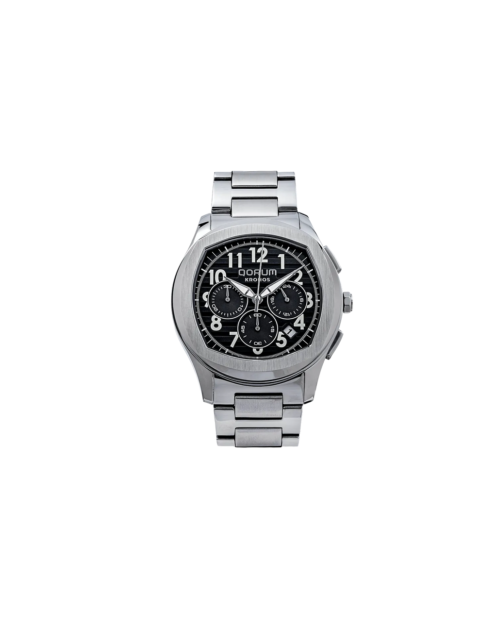 Qorum Kronos Men’s Chronograph Watch - Black Dial, Stainless Steel strap