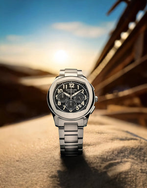 Qorum Kronos Men’s Chronograph Watch - Black Dial, Stainless Steel strap