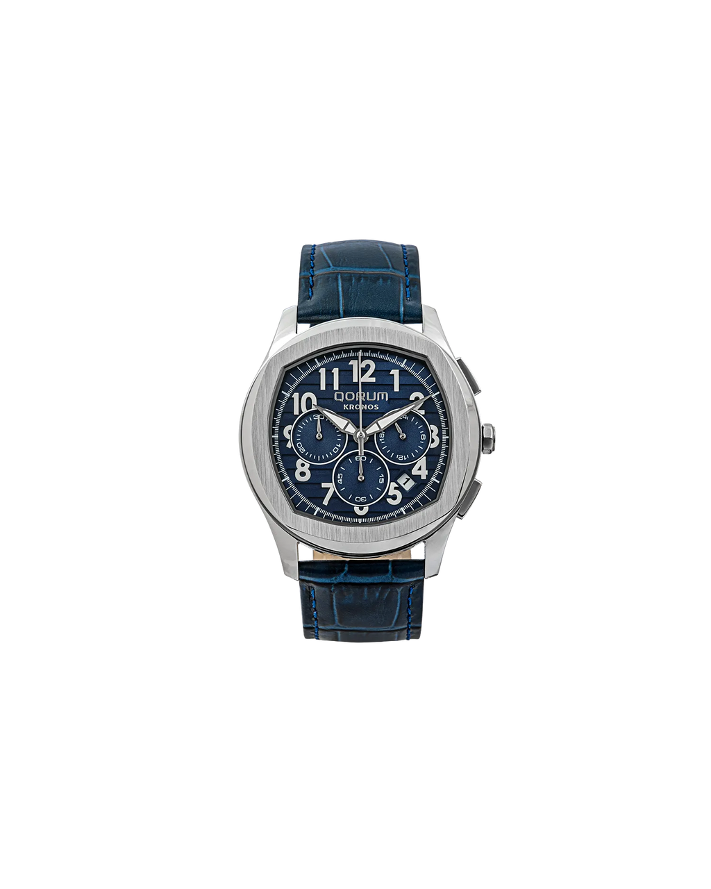 Qorum Kronos Men’s Chronograph Watch - Blue Dial, Blue genuine leather strap