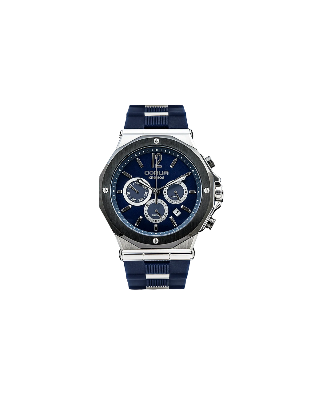 Qorum Kronos Men’s Chronograph Watch - Blue Dial, Stainless Steel case, Blue Silicon strap
