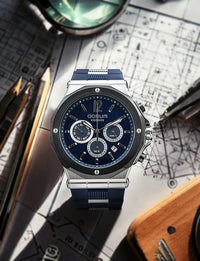 Qorum Kronos Men’s Chronograph Watch - Blue Dial, Stainless Steel case, Blue Silicon strap
