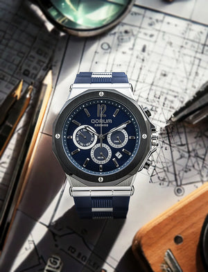 Qorum Kronos Men’s Chronograph Watch - Blue Dial, Stainless Steel case, Blue Silicon strap