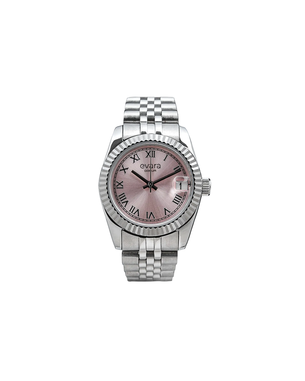Qorum Evara Ladies Watch – Pink Dial, Date display, Stainless Steel Strap