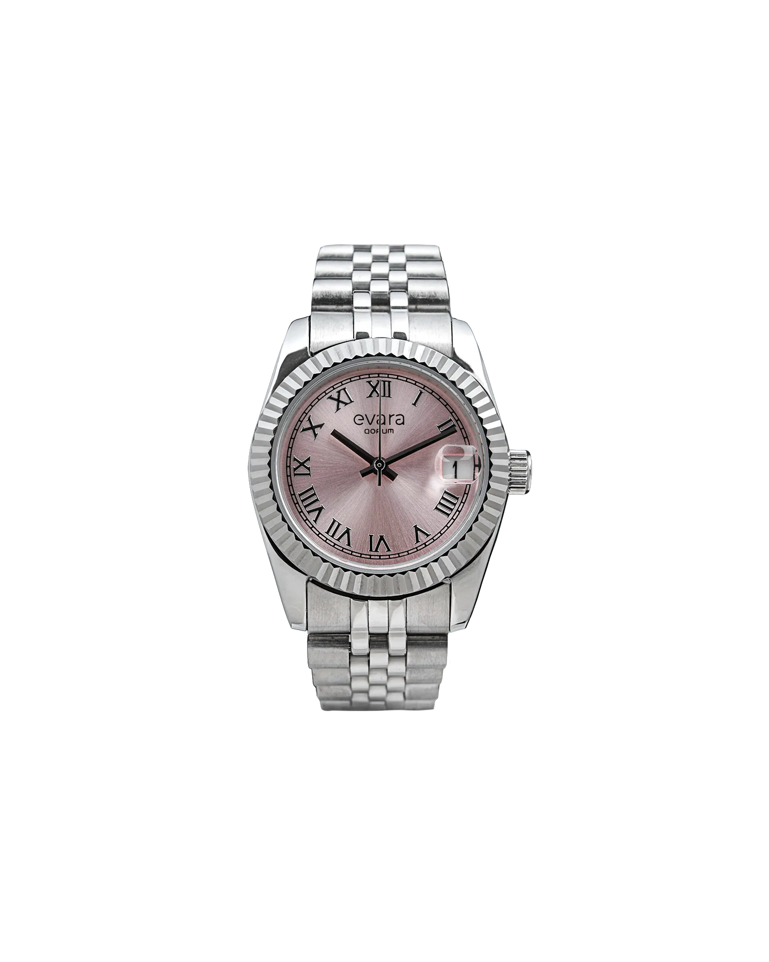 Qorum Evara Ladies Watch – Pink Dial, Date display, Stainless Steel Strap