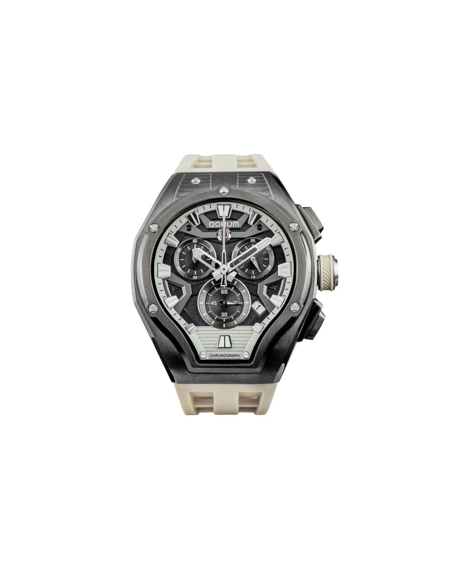 Qorum Equinox Men’s Chronograph Watch - Red Dial, Silver Detailing, Red Silicon Strap