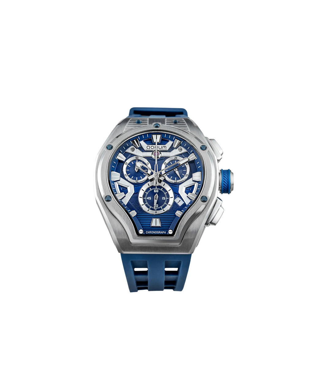 Qorum Equinox Men’s Chronograph Watch - Blue Dial, Silver Detailing, Blue Silicon Strap
